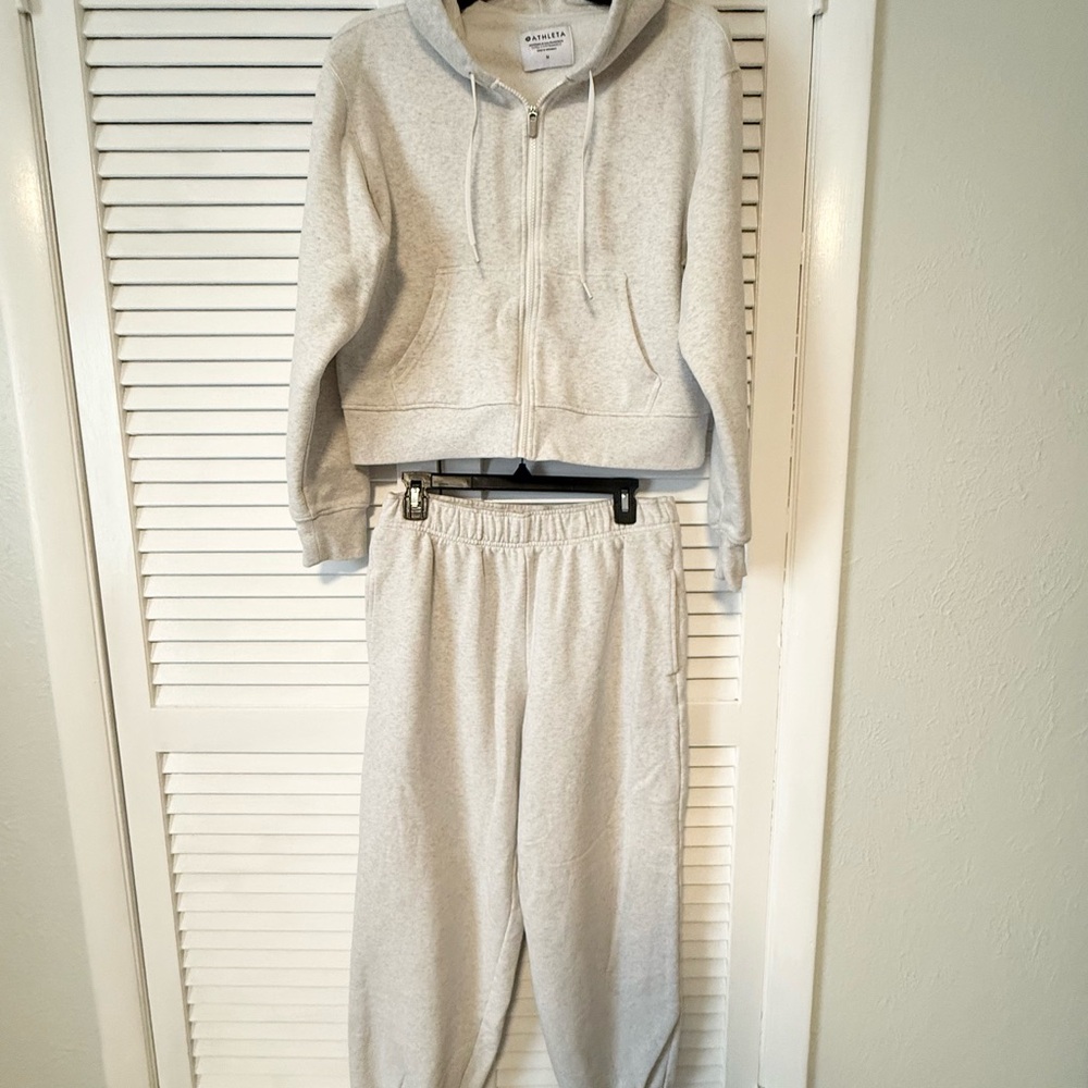 Athleta Heather Gray Zip Hoodie & Jogger Set